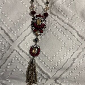 Ali Khan New York Elegant Crimson Red and Gold Tassel Necklace